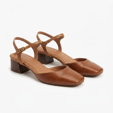 Brown leather slingback pumps