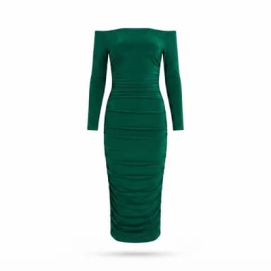 Emerald ruched midi dress