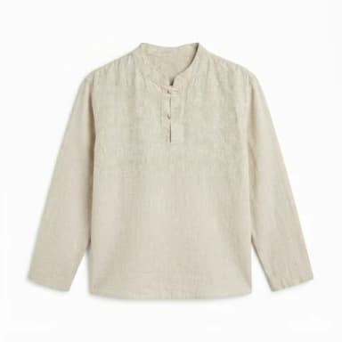Natural linen band-collar shirt